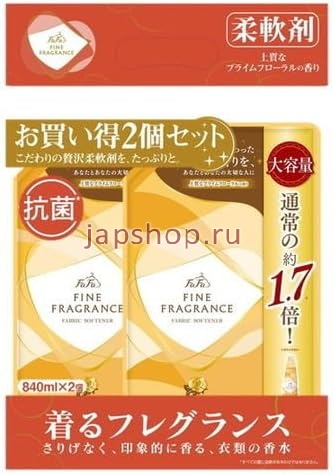 Ополаскиватели, Кондиционеры, 400662 NS FAFA JAPAN Fine Fragrance Beaute Парфюмированный кондиционер-ополаскиватель для белья, с ароматом свежей зелени, персика, магнолии, сандалового дерева и кедра, сменная упаковка с крышкой 840мл. (набор из 2 шт.). 1/6