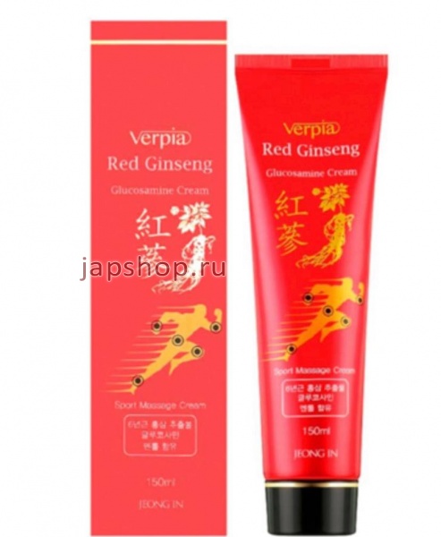 Здоровье, Juno VERPIA Red Ginseng Glucosamine Cream Крем для тела обезболивающий с красным женьшенем и глюкозамином, Ю.Корея, 150 г, (100)