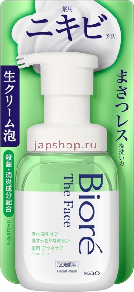 Для умывания, 408396 KAO Biore The Face Acne Care Пенка для умывания против акне, с антибактериальными и противовоспалительными ингредиентами, c освежающим ароматом трав, диспенсер 200мл. 1/24