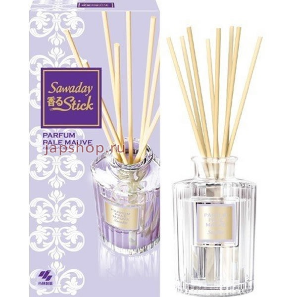 Освежители воздуха, 054352 Sawaday Scented Stick Parfum Pale Mauve Натуральный аромадиффузор для дома, с мягким фруктово-цветочным ароматом и нотками яблока и календулы, 8 палочек, стеклянный флакон, 70 мл