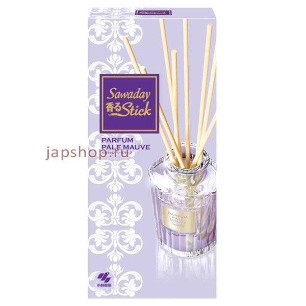 Освежители воздуха, 054352 Sawaday Scented Stick Parfum Pale Mauve Натуральный аромадиффузор для дома, с мягким фруктово-цветочным ароматом и нотками яблока и календулы, 8 палочек, стеклянный флакон, 70 мл