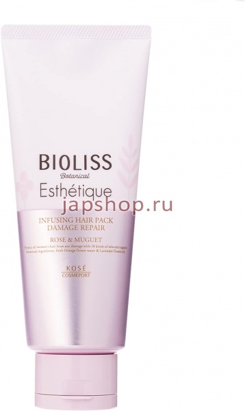 Маски, 397307 KOSE Bioliss Botanical Esthetique Infusing Damage Repair Маска для восстановления и защиты поврежденных волос, с ароматом розы и ландыша, 200г. 1/36