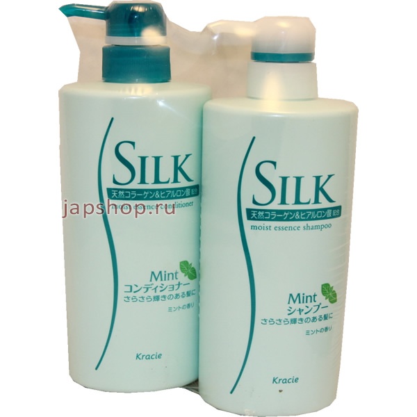 Шампуни, 000268 Набор для сухих и ломкий волос Kracie Silk Moist Essence Mint Шампунь, 520мл + Кондиционер 520мл.