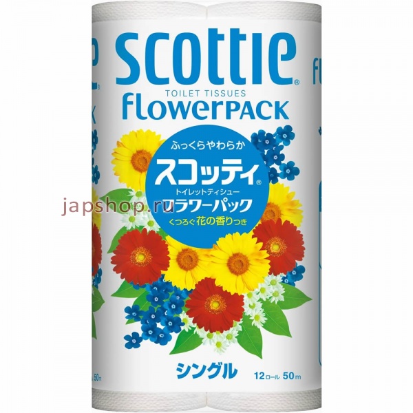 Хозяйственные товары, 152604 Crecia Scottie Flower Pack Туалетная бумага однослойная, 50 м, 12 рулонов