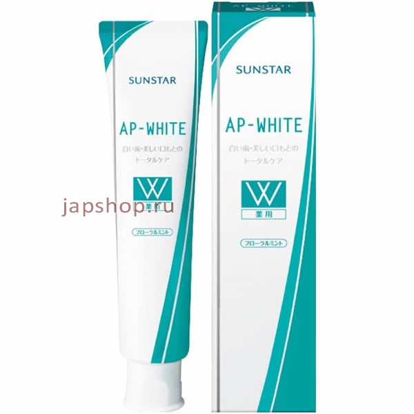 Зубные пасты, 009370 Sunstar AP White Refresh Mint Зубная паста комплексного действия с гидроксиаппатитом, пять в одном, цветочная мята, 110 гр