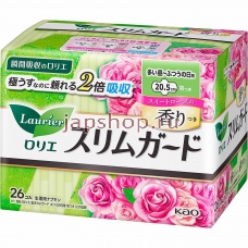 Прокладки, 306319 KAO Laurier Cleanguard Sweet Rose Женские гигиенические прокладки тонкие, с крылышками, с ароматом розы, длина: 20,5 см, в упаковке 26 шт.