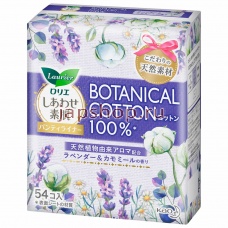 Прокладки, 382504 КАО Laurier Botanical Cotton Ежедневные гигиенические прокладки с верхним слоем из натурального хлопка, аромат лаванды и ромашки, без крылышек, 54 шт