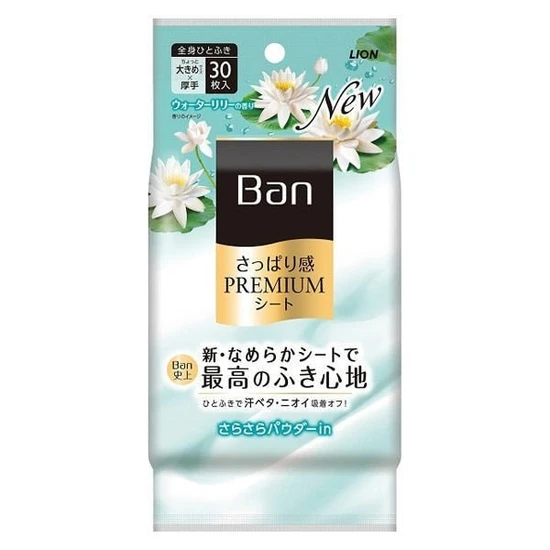 Lion Ban Premium Refresh Shower Sheets Дезодорант для всего тела в форме салфеток с пудрой Цветущий лотос 30 шт 333180