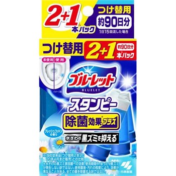 056790 KOBAYASHI Bluelet Stampy Fresh Cotton Дезодорирующий очиститель-цветок для туалетов, с ароматом свежего хлопка, запасной блок 28гХ3шт 056790 - фото 1072