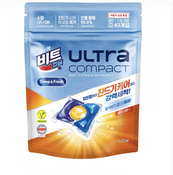 633716 Lion Korea Ultra Compact Anti Mite Care Капсулы для стирки  Хлопок/защита цвета/от пылевого клеща 40Х8г 633716 - фото 1133