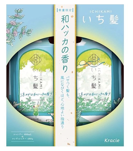 788863 KRACIE  Ichikami Shampoo & Conditioner Pair Set (Japanese Mint Scent) Набор по уходу за волосами восстанавливающий и предотвращающий повреждения (с ароматом японской мяты): шампунь 480мл.+ кондиционер 480г 788863 - фото 1429
