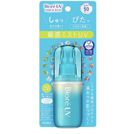 416438 KAO Biore UV Aqua Rich Mist Водостойкий санскрин-мист для лица и тела SPF50+ /PA++++ с освежающим цитрусовым ароматом 60мл 416438