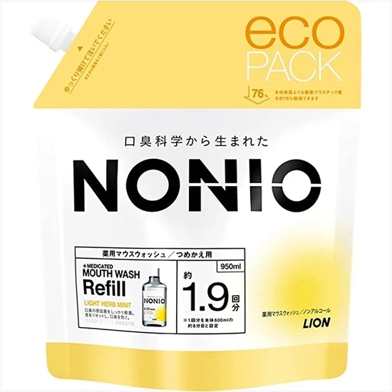 332626 LION Nonio  Зубной ополаскиватель с длительной защитой от неприятного запаха без спирта, лёгкий аромат трав и мяты м/у 950 мл 332626