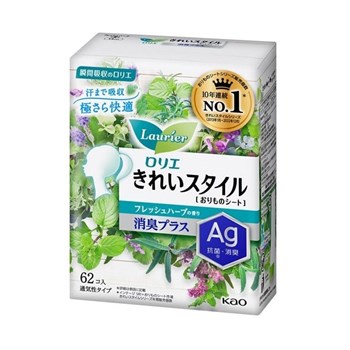 406453 KAO "Laurier" Beautiful Style Deodorant Plus Ежедневные гигиенические прокладки с дезодорирующим эффектом и ионами серебра, с ароматом луговых трав, длина: 14см, в упаковке 62шт. 1/24 406453 - фото 826