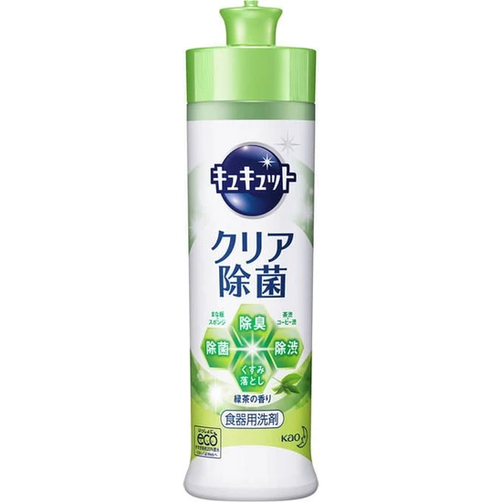 KAO CuCute Clean Средство для мытья посуды и кухонных раковин с лимонной кислотой аромат зелёного чая / от стойких загрязнений 220 мл 433947