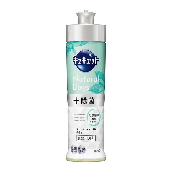 KAO CuCute Natural Days+Removing Bacteria Средство для мытья посуды с ароматом вербены и цитруса / быстрое смывание 220 мл 433985