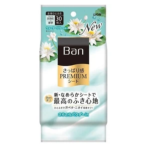 Lion Ban Premium Refresh Shower Sheets Дезодорант для всего тела в форме салфеток с пудрой Цветущий лотос 30 шт 333180