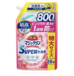 426604 KAO Bath Magiclean Aroma Rose Чистящее средство для ванной комнаты с антибактериальным эффектом, с ароматом роз, мягкая упаковка с крышкой 800мл 426604