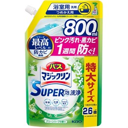426574 KAO Bath Magiclean Green Herb Чистящее средство для ванной комнаты с антибактериальным эффектом, с ароматом трав, мягкая упаковка с крышкой 800мл 426574