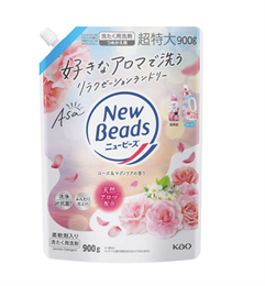 448101 KAO New Beads Asa Жидкое средство для стирки с ароматом розы и магнолии, сменная упаковка с крышкой 900г 448101