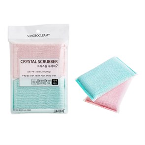 100540 SC  Crystal Scrubber Губка для мытья посуды и кухонных поверхностей в полиэтиленовой плотной сетке (жёсткая) (13,5 х 8 х 2 см) х 2 шт 100540