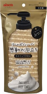 242035 AISEN Foam Holic Массажная мочалка средней жесткости, бежевая, 28Х100см 242035