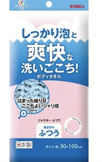 201440 KIKULON Fine Shasta Regular Pink Мочалка массажная для тела высокой плотности средней жёсткости розовая 30*100см 201440