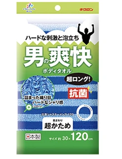 201495 KIKULON Men's Antibacterial Fine Shasta 120 Blue Мочалка массажная мужская с антибактериальной нитью жёсткая 30*120 см 201495