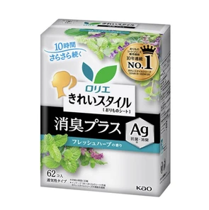 406453 KAO Laurier Beautiful Style Deodorant Plus Ежедневные гигиенические прокладки с дезодорирующим эффектом и ионами серебра с ароматом луговых трав длина 14см 62шт 406453