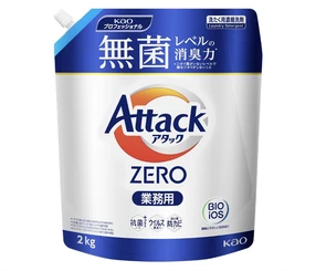 433046 KAO Attack Zero One Hand Pro Жидкое средство для стирки профессионального уровня для сложных загрязнений и пятен и сушки белья в помещении, с ароматом свежего бриза, мягкая упаковка с крышкой 2000 г 433046